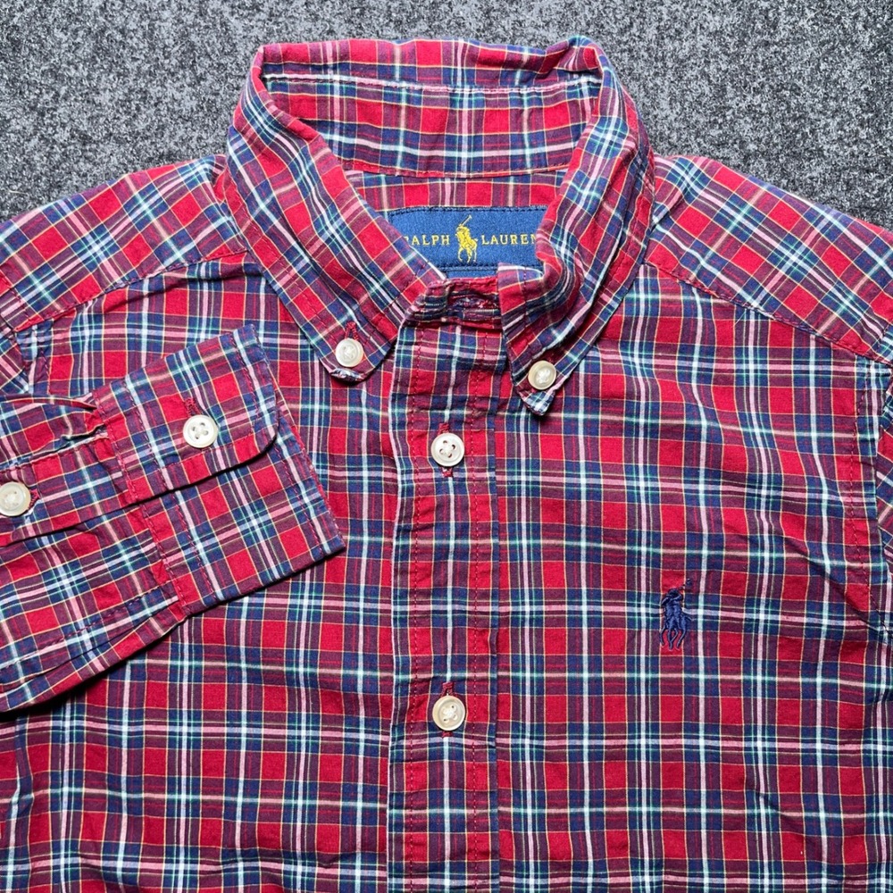 Ralph Lauren Button Down Shirt Toddler 2T Red Plaid Long Sleeve Polo